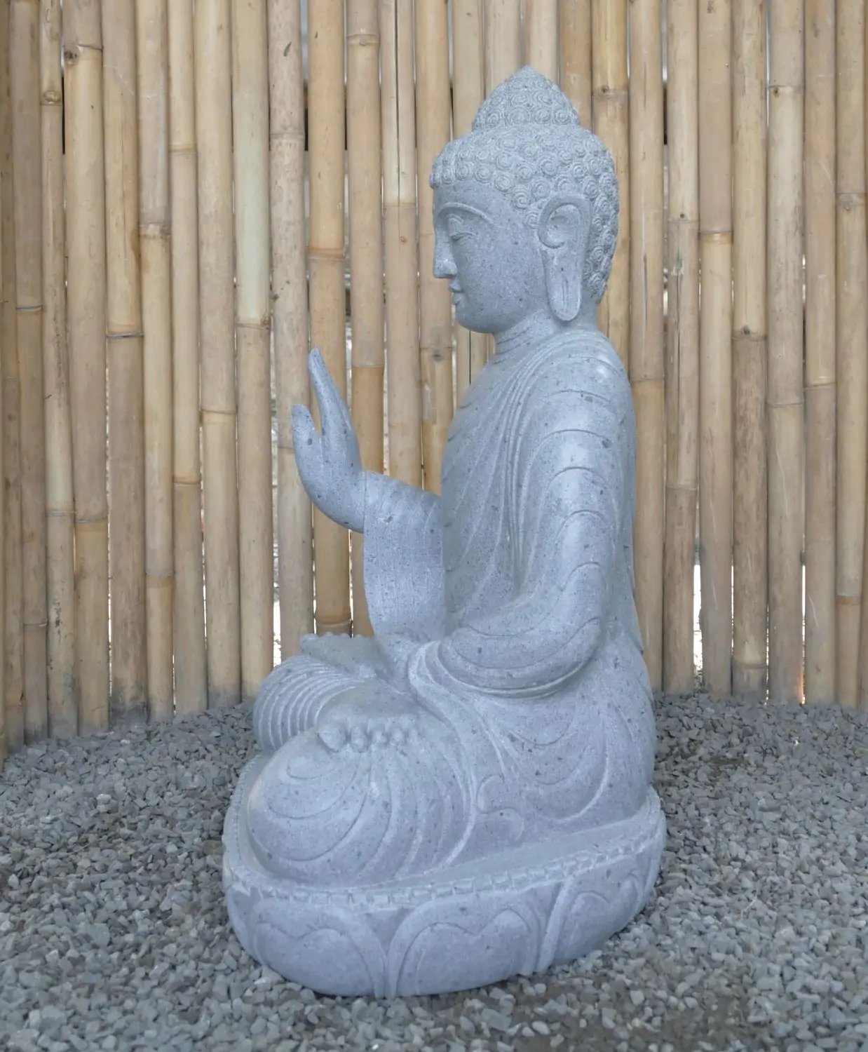  Product image 4 of the product “Seated Buddha made of Riverstone in Abhaya Position - gesture of fearlessness, H. 83cm. ”